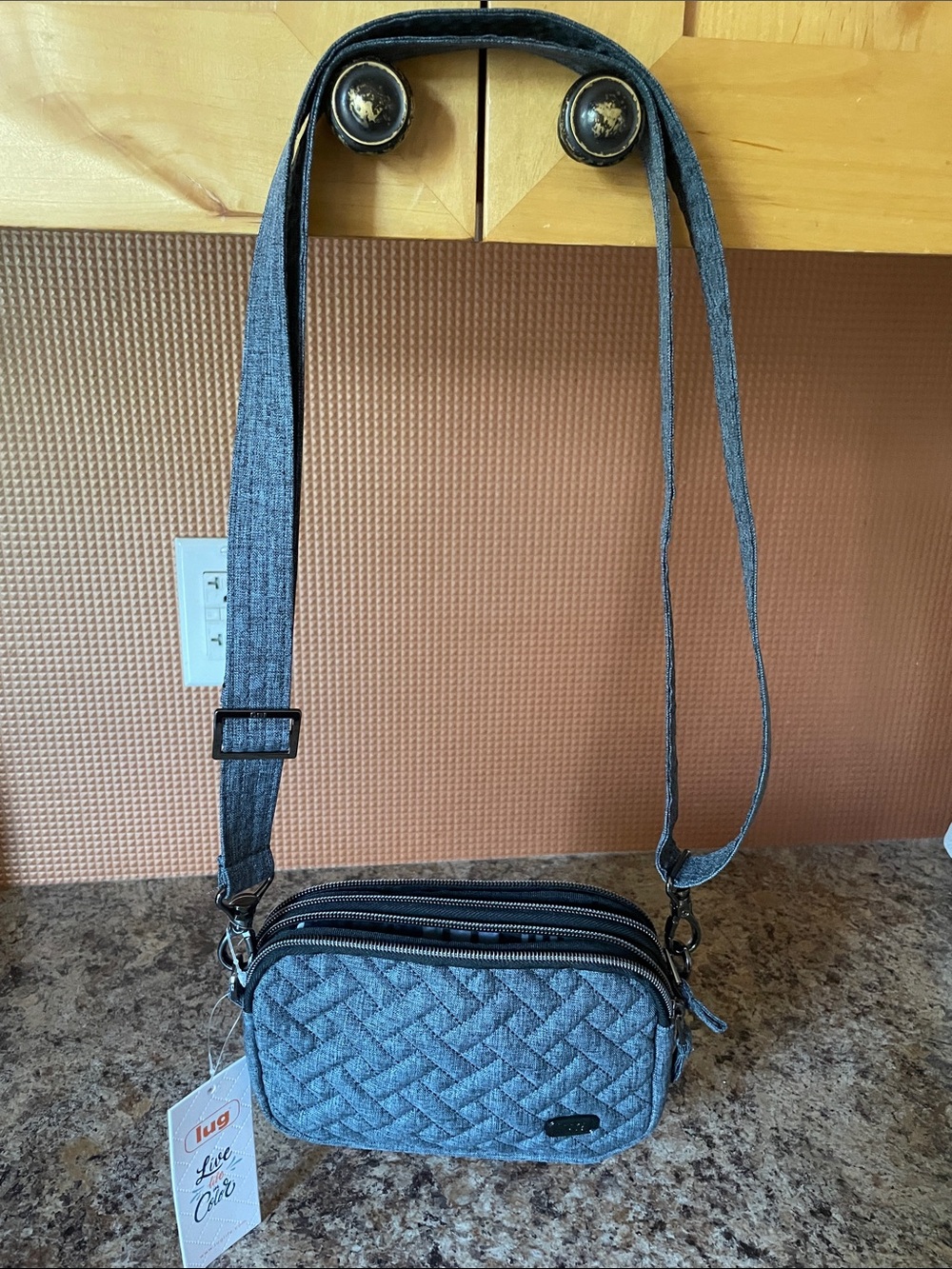 lug Quilted Denim-Texture Mini Crossbody in Blue-Gray